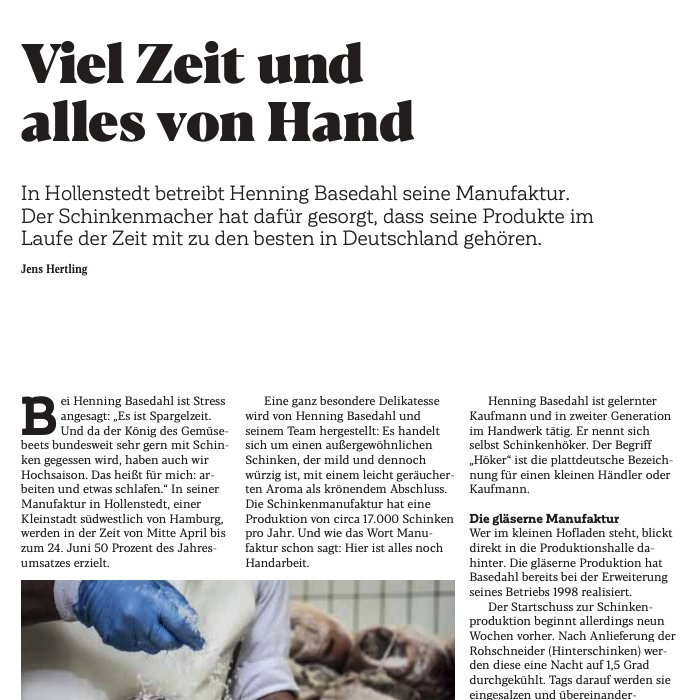 Der Fachtitel Lebensmittel Praxis berichtet über Basedahl